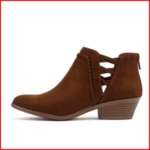 Low Ankle Heel Bootie with Elastic Cross Straps, Wide Fit